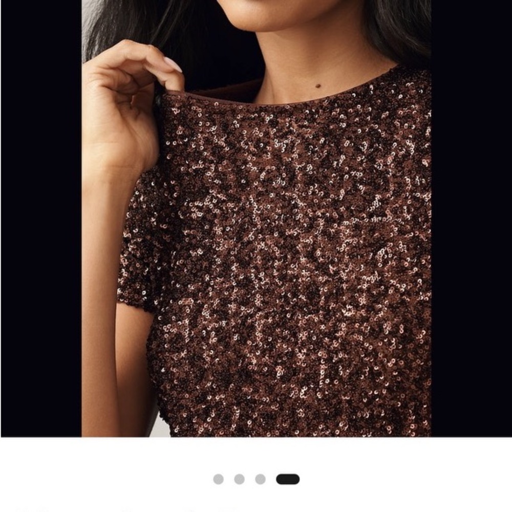 🆕 MAUVE for Anthropologie Sequin Tee Sepia Brown Shimmer Stretch Crop Resort NWT